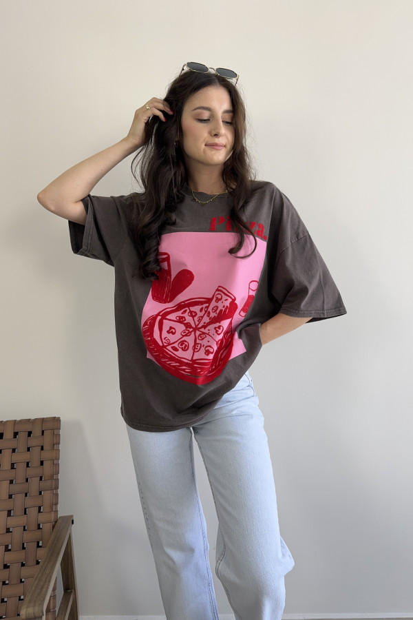 T-shirt oversize 100% bawełna szary PIZZA