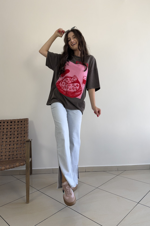 T-shirt oversize 100% bawełna szary PIZZA 2