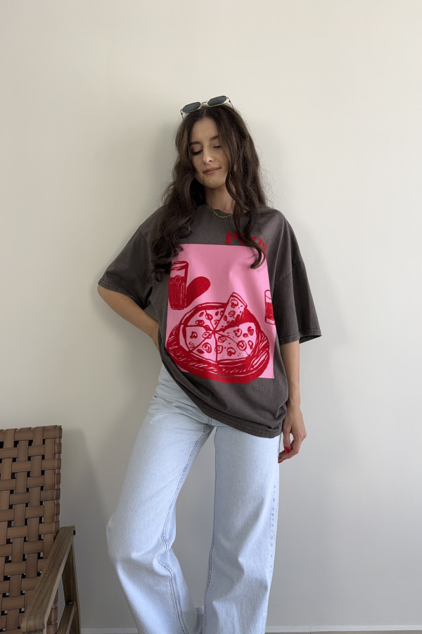 T-shirt oversize 100% bawełna szary PIZZA 3