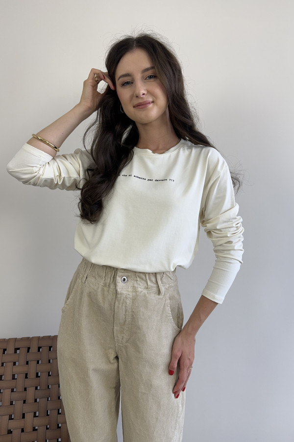 Bluzka longsleeve z napisem bawełniana śmietankowa MIA