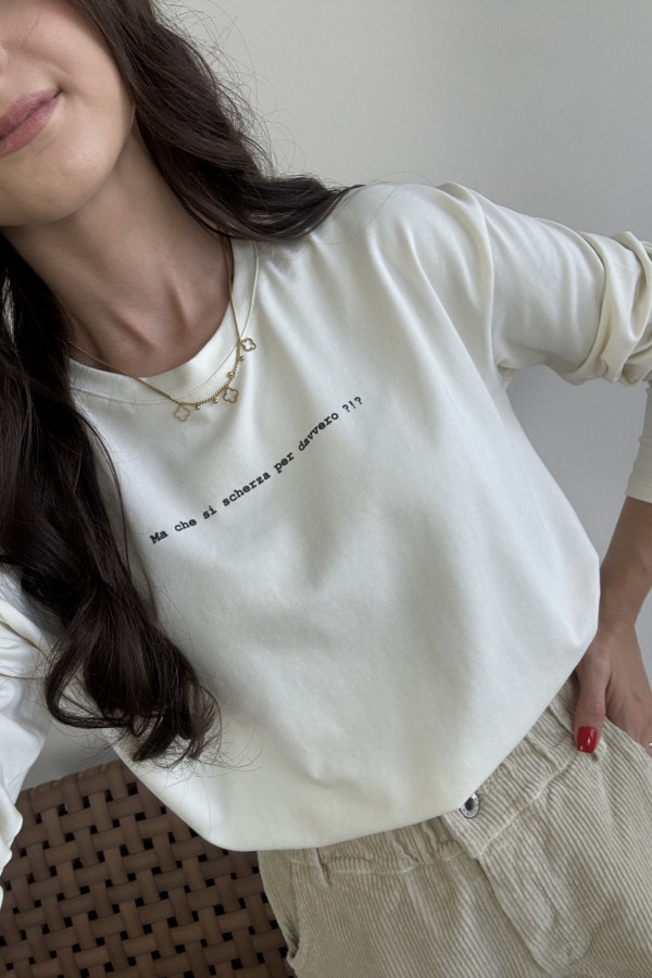 Bluzka longsleeve z napisem bawełniana śmietankowa MIA 1