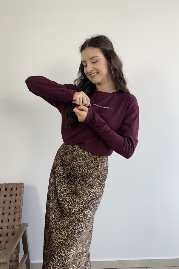Bluzka longsleeve z napisem bawełniana bordowa MIA