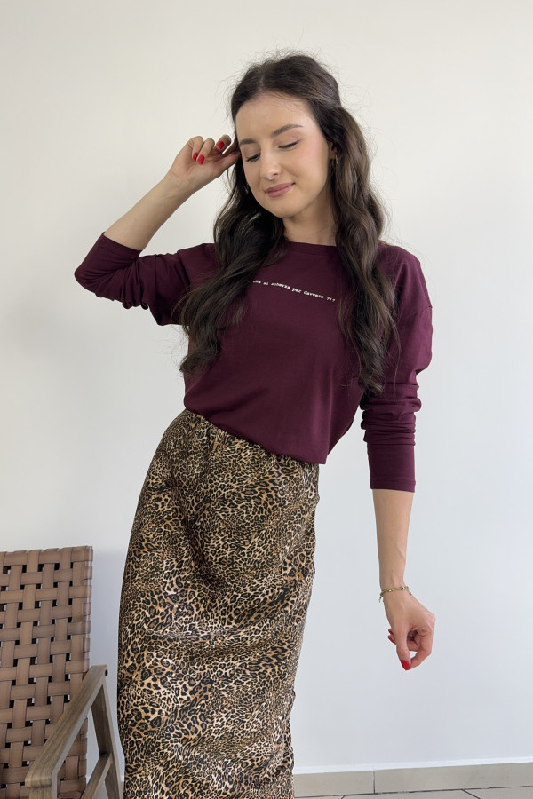 Bluzka longsleeve z napisem bawełniana bordowa MIA 1