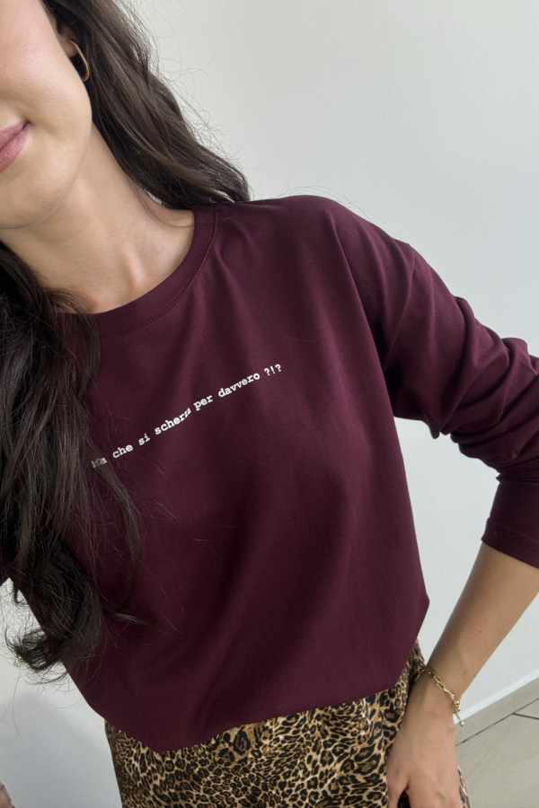 Bluzka longsleeve z napisem bawełniana bordowa MIA 2