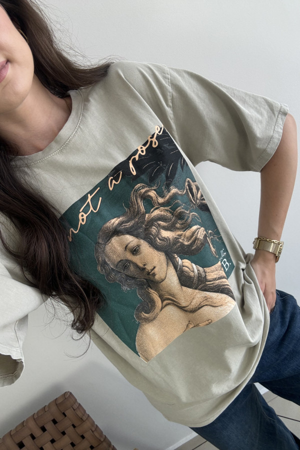 T-shirt z nadrukiem beżowy 100% bawełna PICASSO