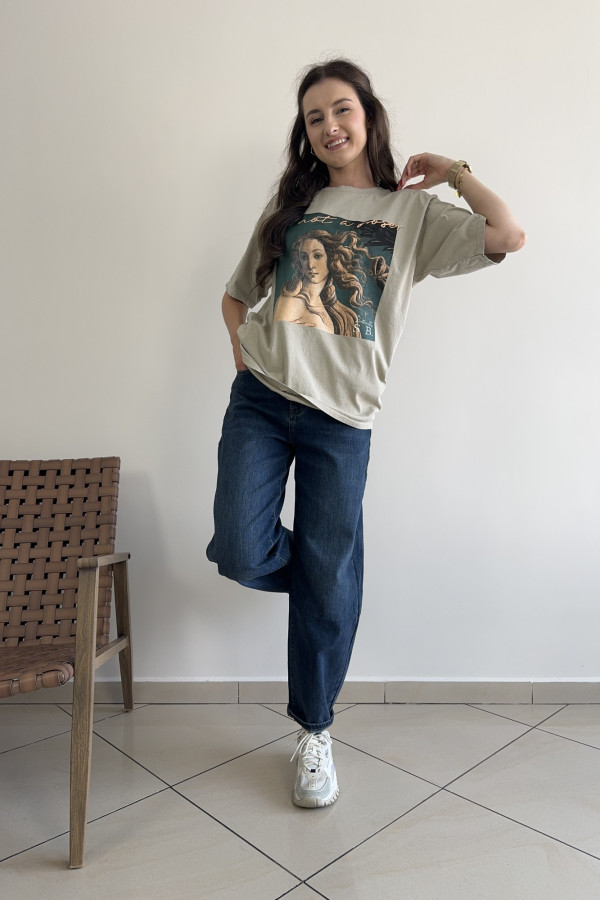 T-shirt z nadrukiem beżowy 100% bawełna PICASSO 2