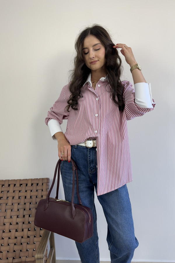 Koszula oversize w czerwone paski 100% bawełna ORIGINAL