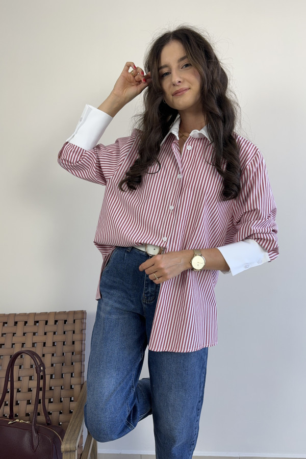 Koszula oversize w czerwone paski 100% bawełna ORIGINAL 3