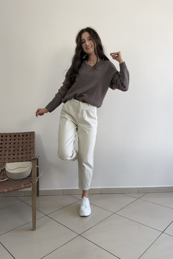 Sweter oversize z dekoltem w serek fango RICE 2