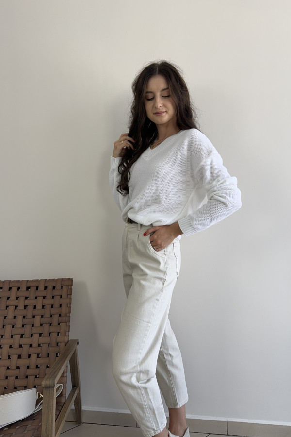 Sweter oversize z dekoltem w serek śmietankowy RICE 1
