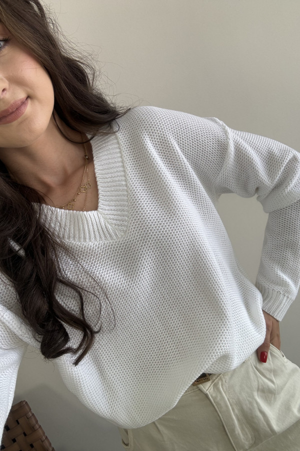 Sweter oversize z dekoltem w serek śmietankowy RICE 2