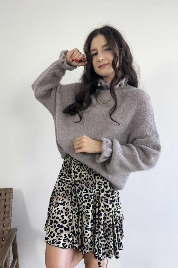 Sweter oversize z falbankami baby alpaca i wełna fango HARRY