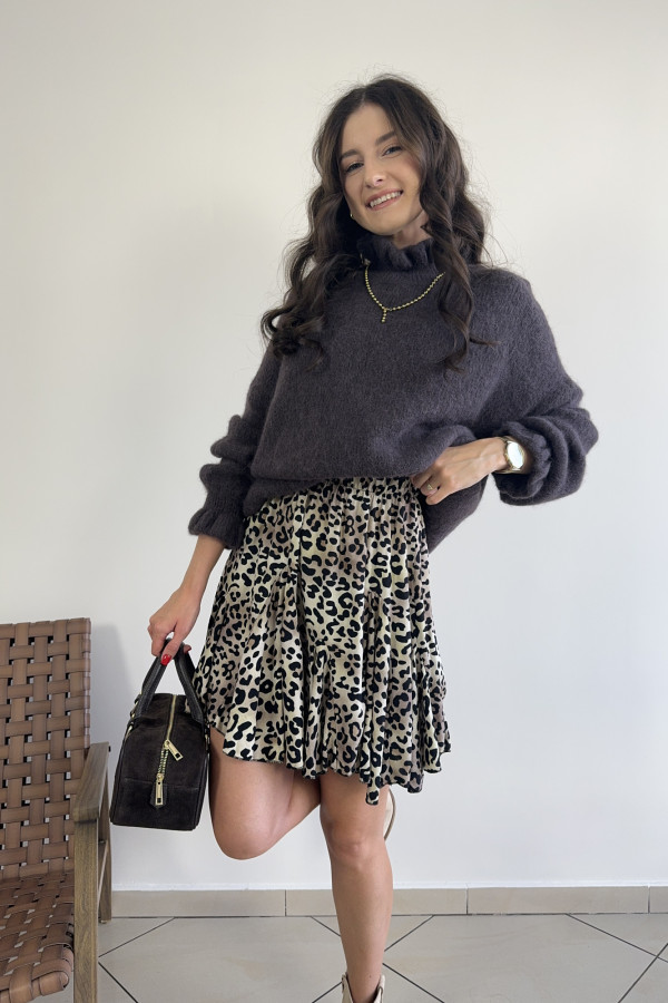 Sweter oversize z falbankami baby alpaca i wełna czekoladowy HARRY 2
