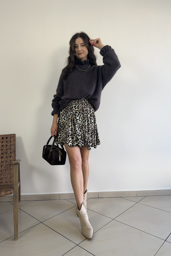 Sweter oversize z falbankami baby alpaca i wełna czekoladowy HARRY 3