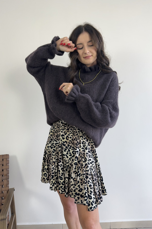 Sweter oversize z falbankami baby alpaca i wełna czekoladowy HARRY 4