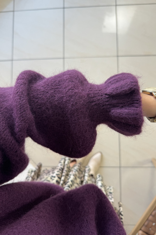 Sweter oversize z falbankami baby alpaca i wełna śliwkowy HARRY 1