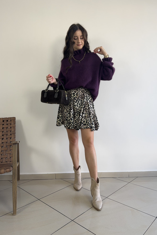 Sweter oversize z falbankami baby alpaca i wełna śliwkowy HARRY 3