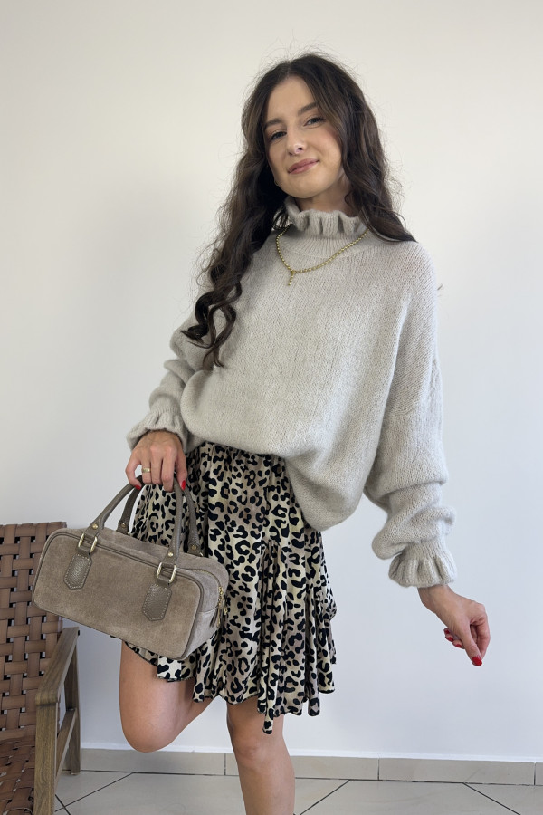 Sweter oversize z falbankami baby alpaca i wełna beżowy HARRY