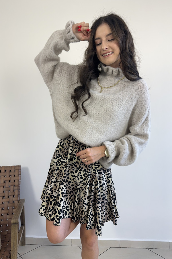 Sweter oversize z falbankami baby alpaca i wełna beżowy HARRY 1