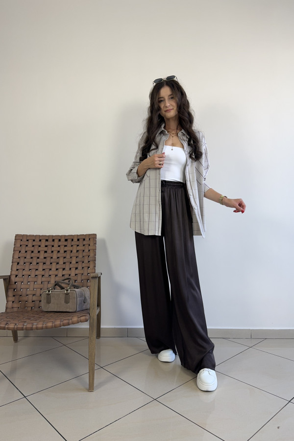 Spodnie wide leg 100% wiskoza czekoladowe DUO