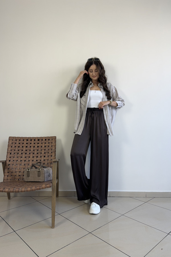 Spodnie wide leg 100% wiskoza czekoladowe DUO 1