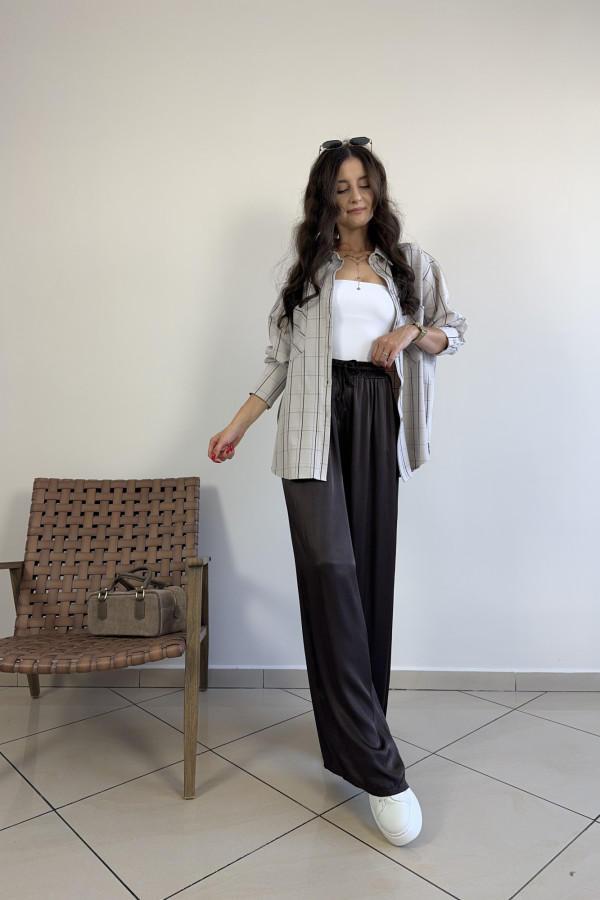 Spodnie wide leg 100% wiskoza czekoladowe DUO 2