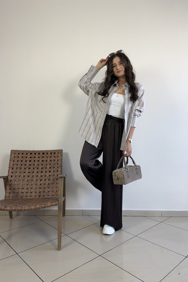 Spodnie wide leg 100% wiskoza czekoladowe DUO 3