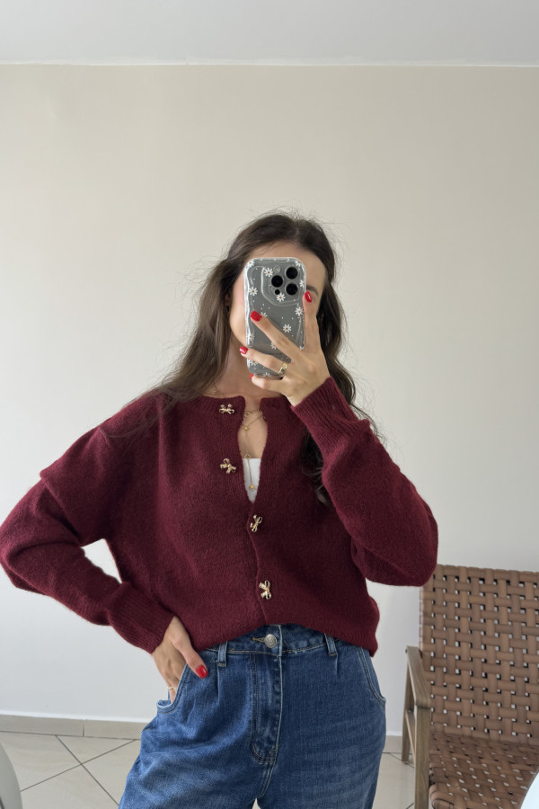 Sweter ze złotymi kokardkami bordowy BOW