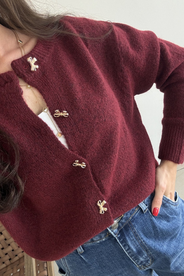Sweter ze złotymi kokardkami bordowy BOW 1