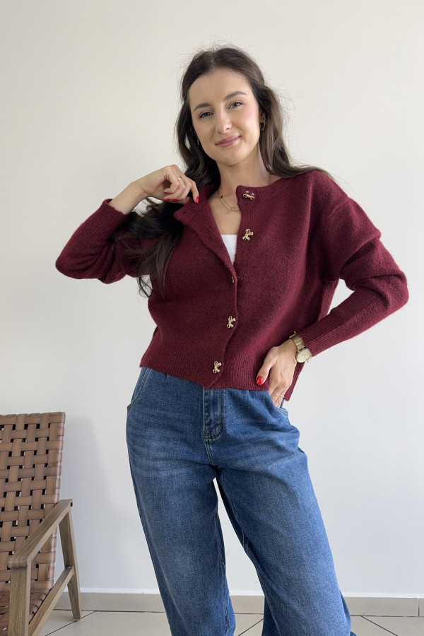 Sweter ze złotymi kokardkami bordowy BOW 3