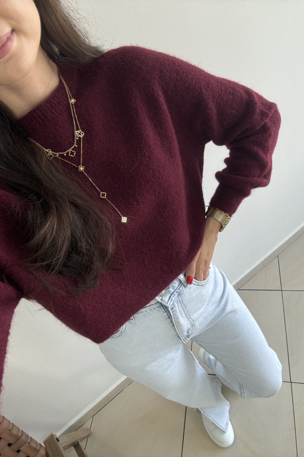 Sweter bordowy z baby alpacą i wełną HORIZON 1