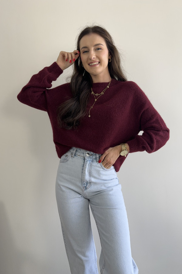 Sweter bordowy z baby alpacą i wełną HORIZON