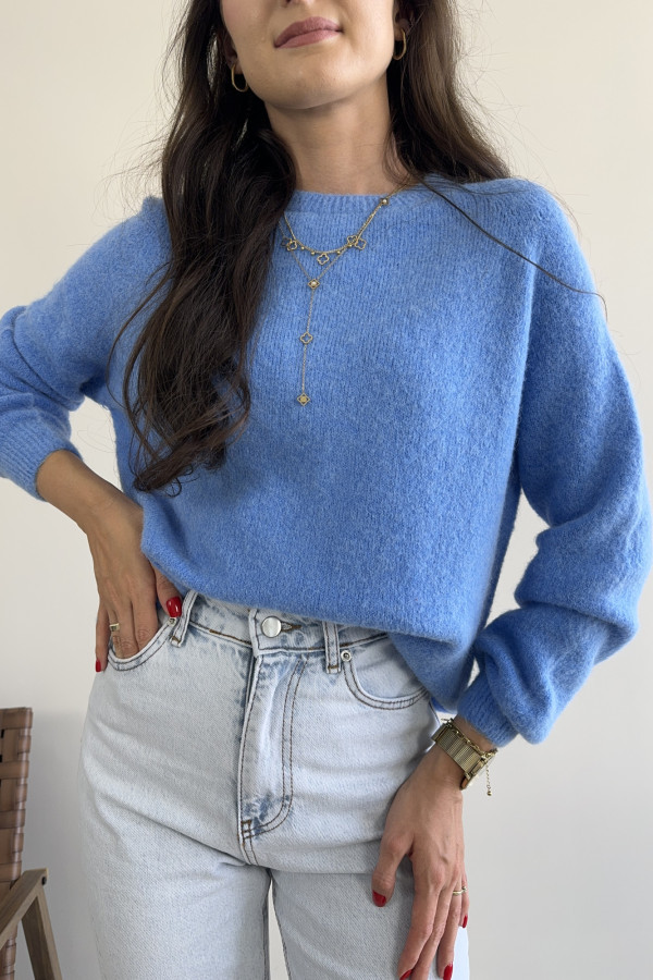 Sweter niebieski z baby alpacą i wełną HORIZON