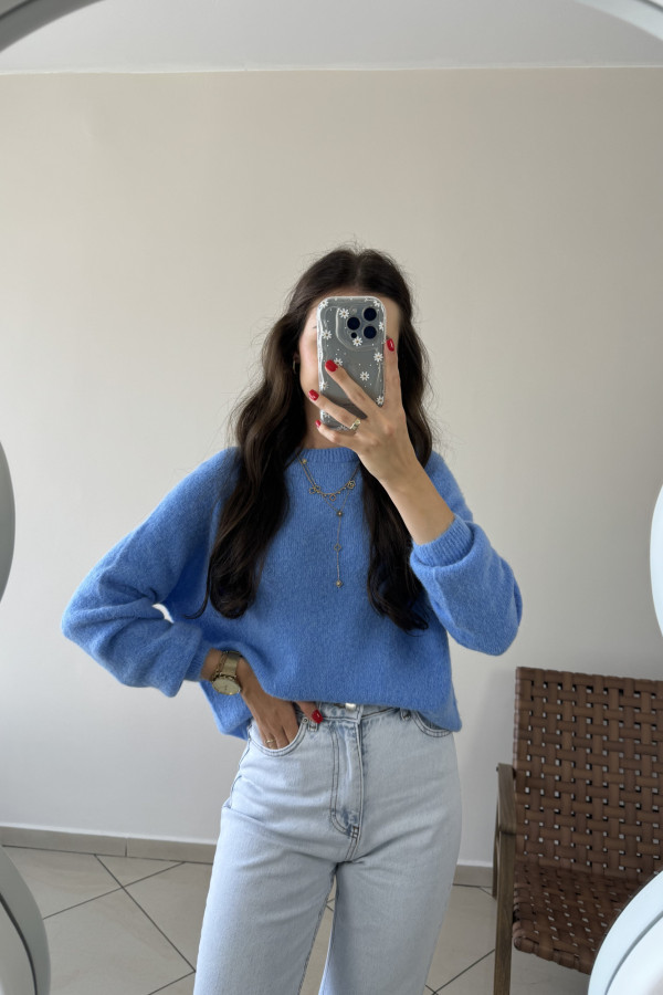 Sweter niebieski z baby alpacą i wełną HORIZON 2