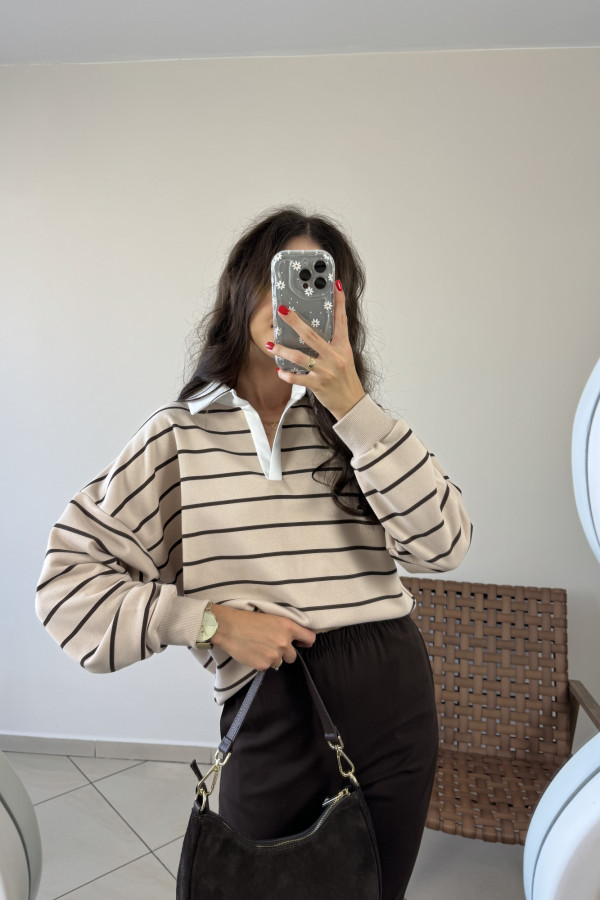 Bluza z kołnierzykiem kakaowe paski SARA 1