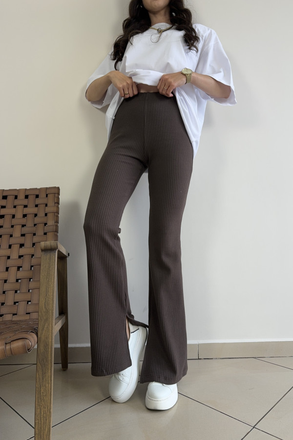 Legginsy prążkowane dzwony czekoladowe PHILO