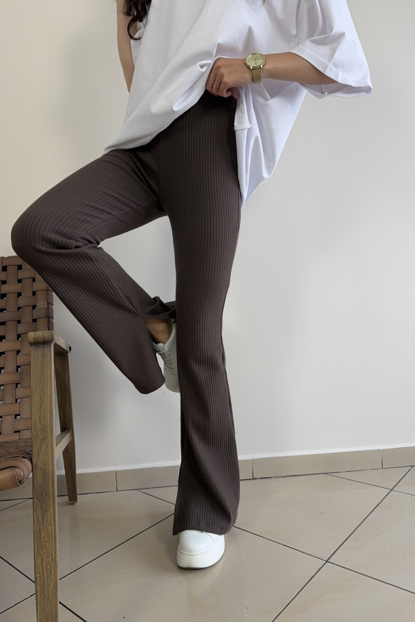 Legginsy prążkowane dzwony czekoladowe PHILO 3
