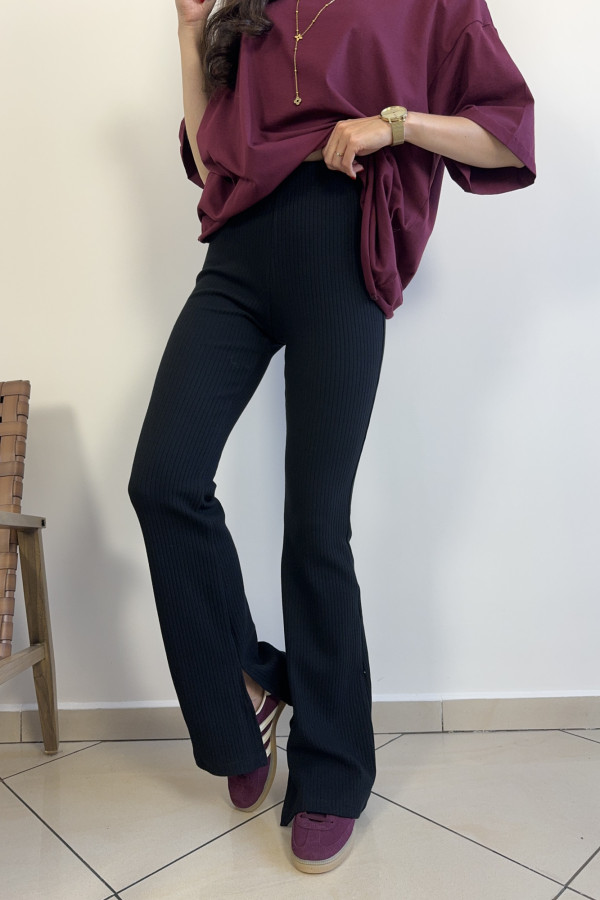 Legginsy prążkowane dzwony czarne PHILO