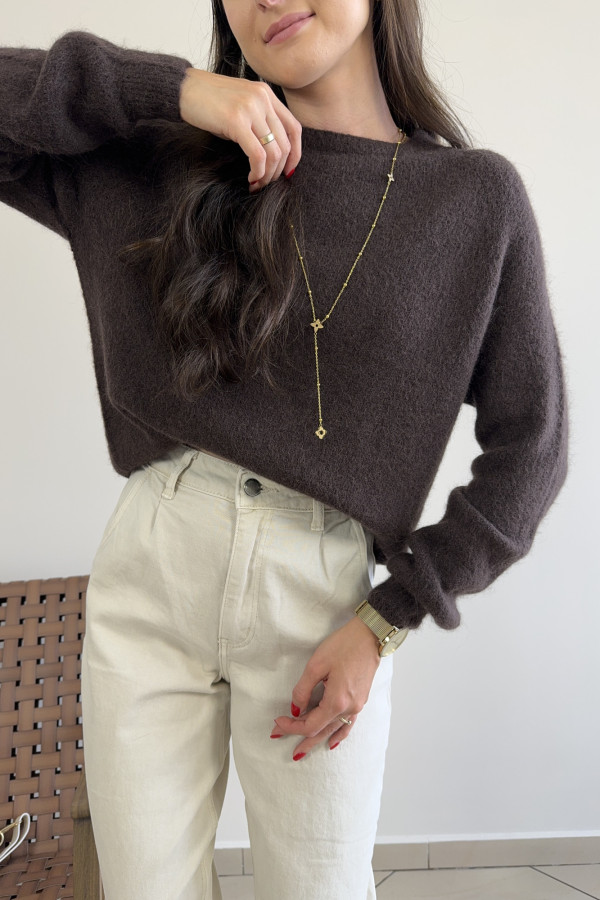 Sweter czekoladowy z baby alpacą i wełną HORIZON