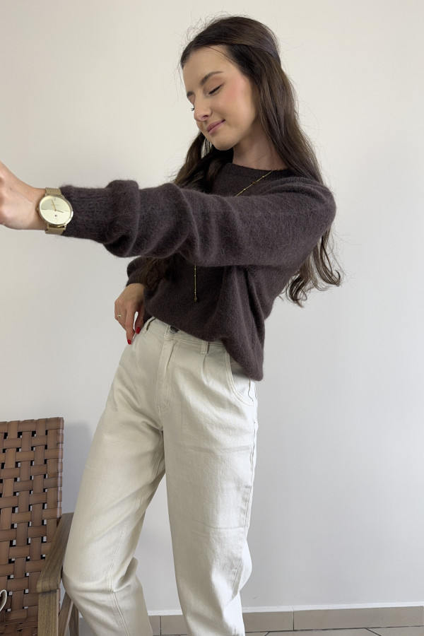 Sweter czekoladowy z baby alpacą i wełną HORIZON 4