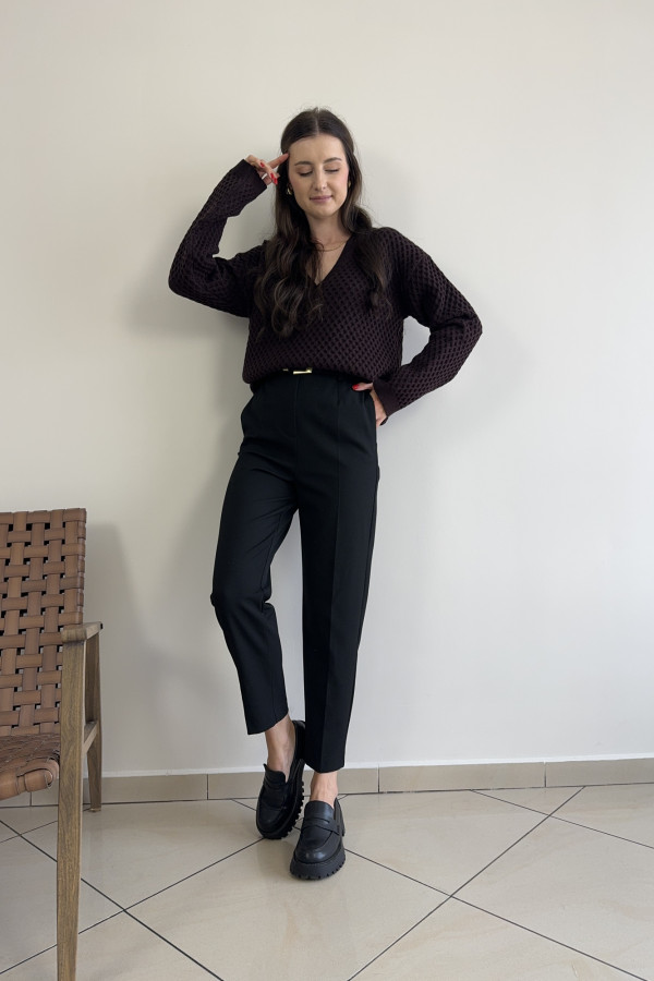 Sweter oversize z kaszmirem i wiskozą ciemnoczekoladowy WAFELEK 3