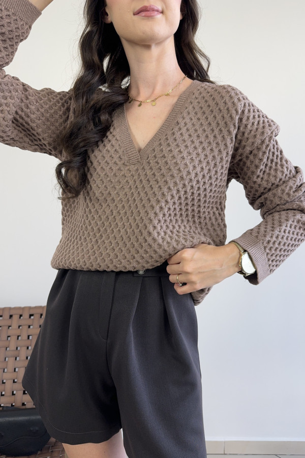 Sweter oversize z kaszmirem i wiskozą beżowy WAFELEK