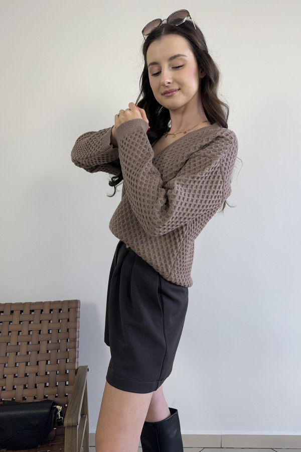 Sweter oversize z kaszmirem i wiskozą beżowy WAFELEK 1
