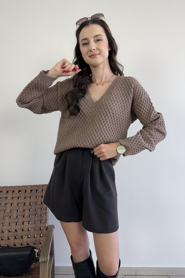 Sweter oversize z kaszmirem i wiskozą beżowy WAFELEK 2