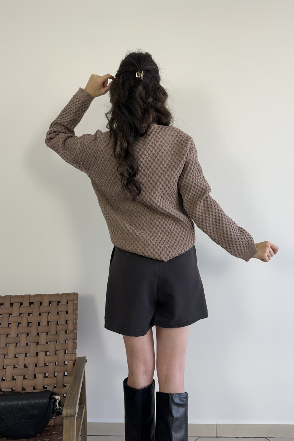 Sweter oversize z kaszmirem i wiskozą beżowy WAFELEK 3