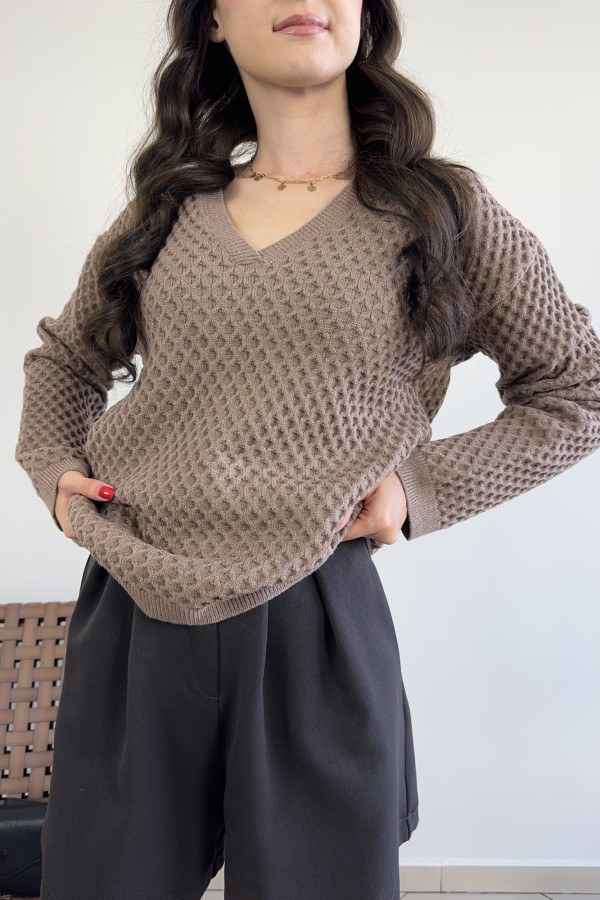 Sweter oversize z kaszmirem i wiskozą beżowy WAFELEK 4