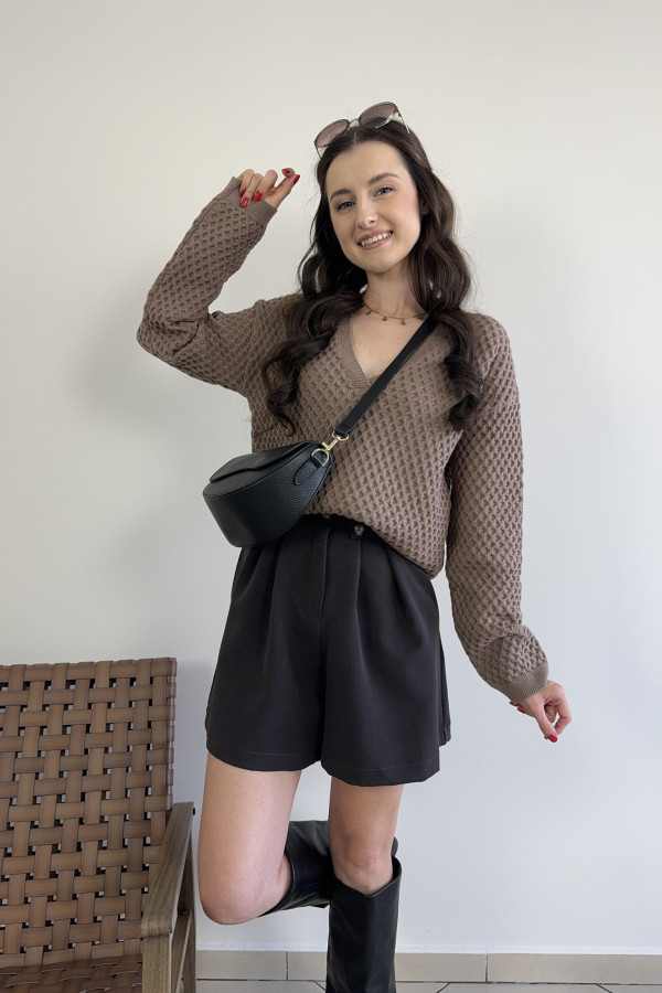 Sweter oversize z kaszmirem i wiskozą beżowy WAFELEK 6