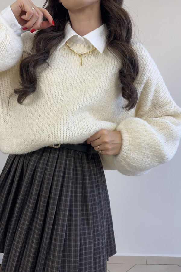 Sweter oversize z balonowymi rękawami śmietankowy CANZAS