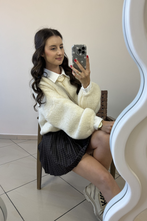 Sweter oversize z balonowymi rękawami śmietankowy CANZAS 5