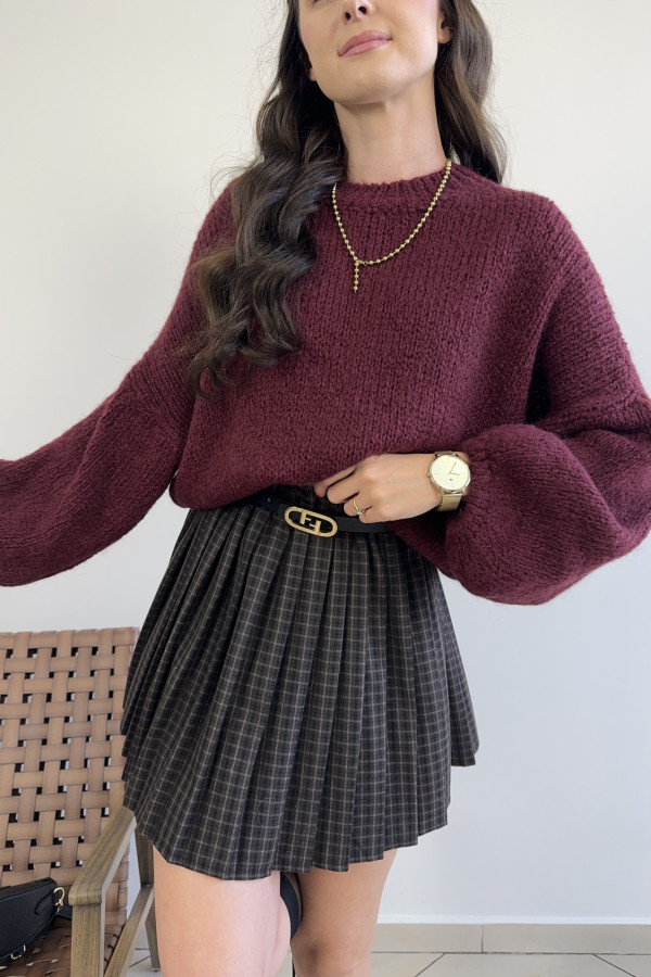 Sweter oversize z balonowymi rękawami bordowy CANZAS